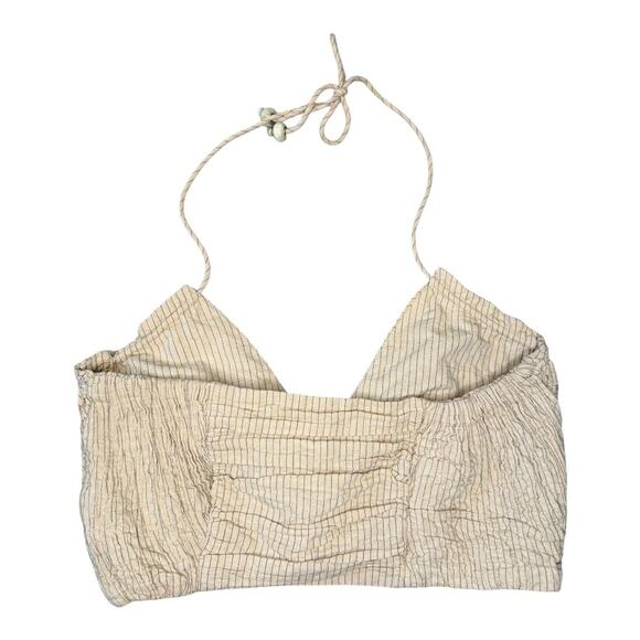 Zara Women's Beige Striped Halter Neck Cropped Tank Top Size Medium - Picture 2 of 4